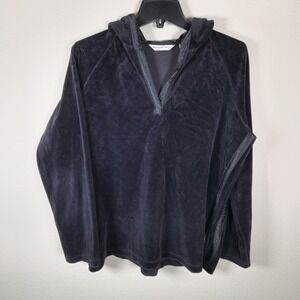 Katherine Kelly Black Velour Satin Hoodie Sweater Oversized Size L